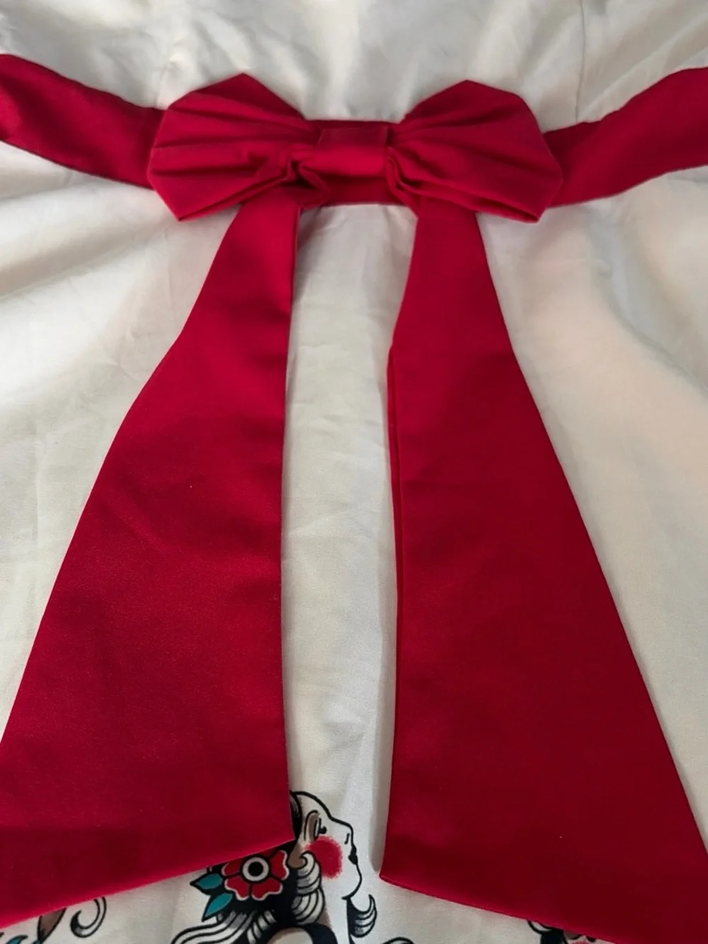 Sourpuss Cream Dress with Red Trim and Teal Mermaid Border